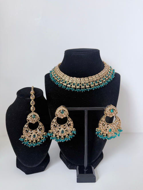 Bollywood Fariha Necklace Set with Earrings and Tikka