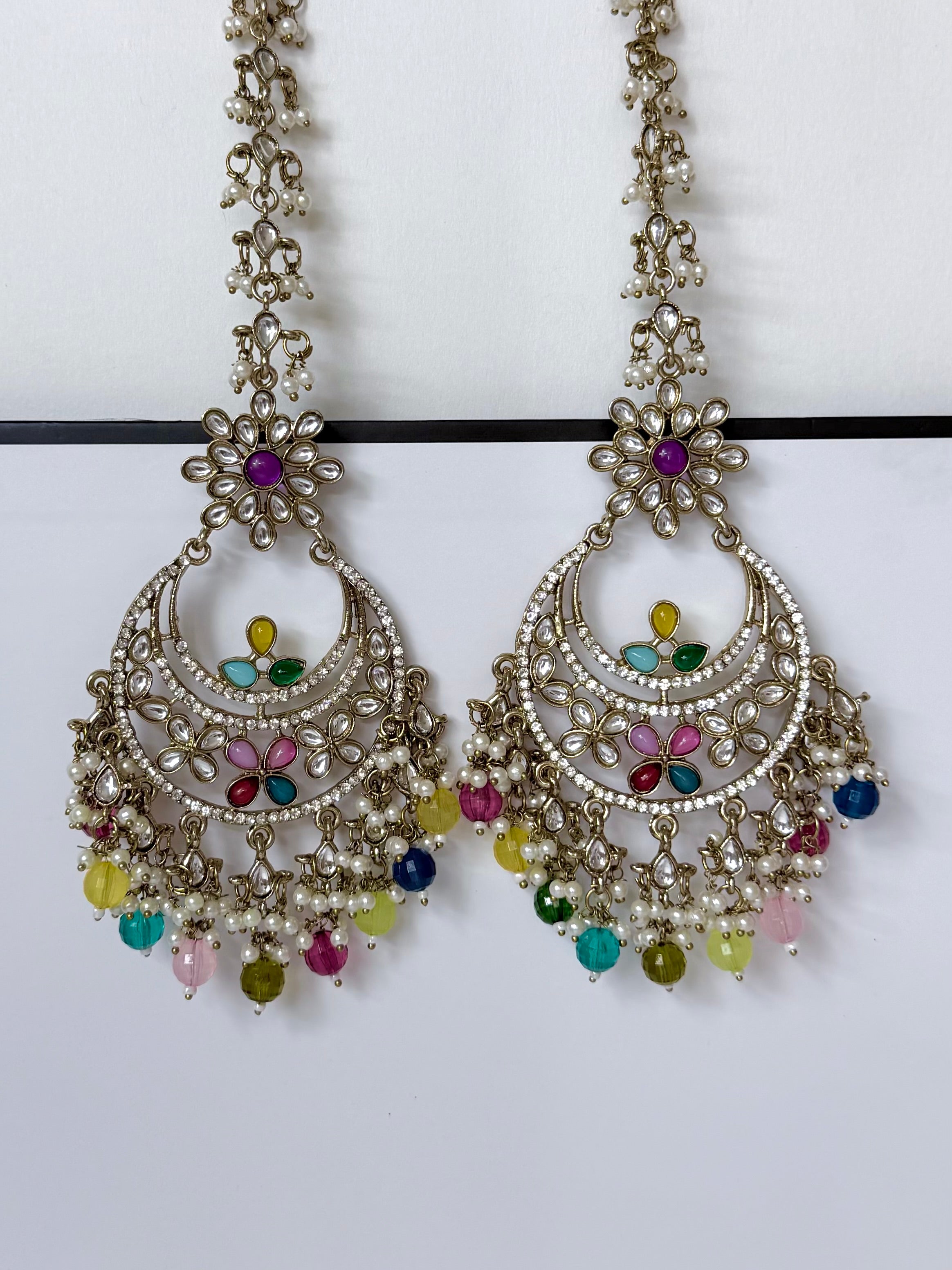 Bollywood Aarika Kundan Chandbali Earrings with Earchain