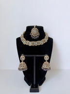 Bollywood Single Line Heer Necklace Set with Jhumka and Tikka