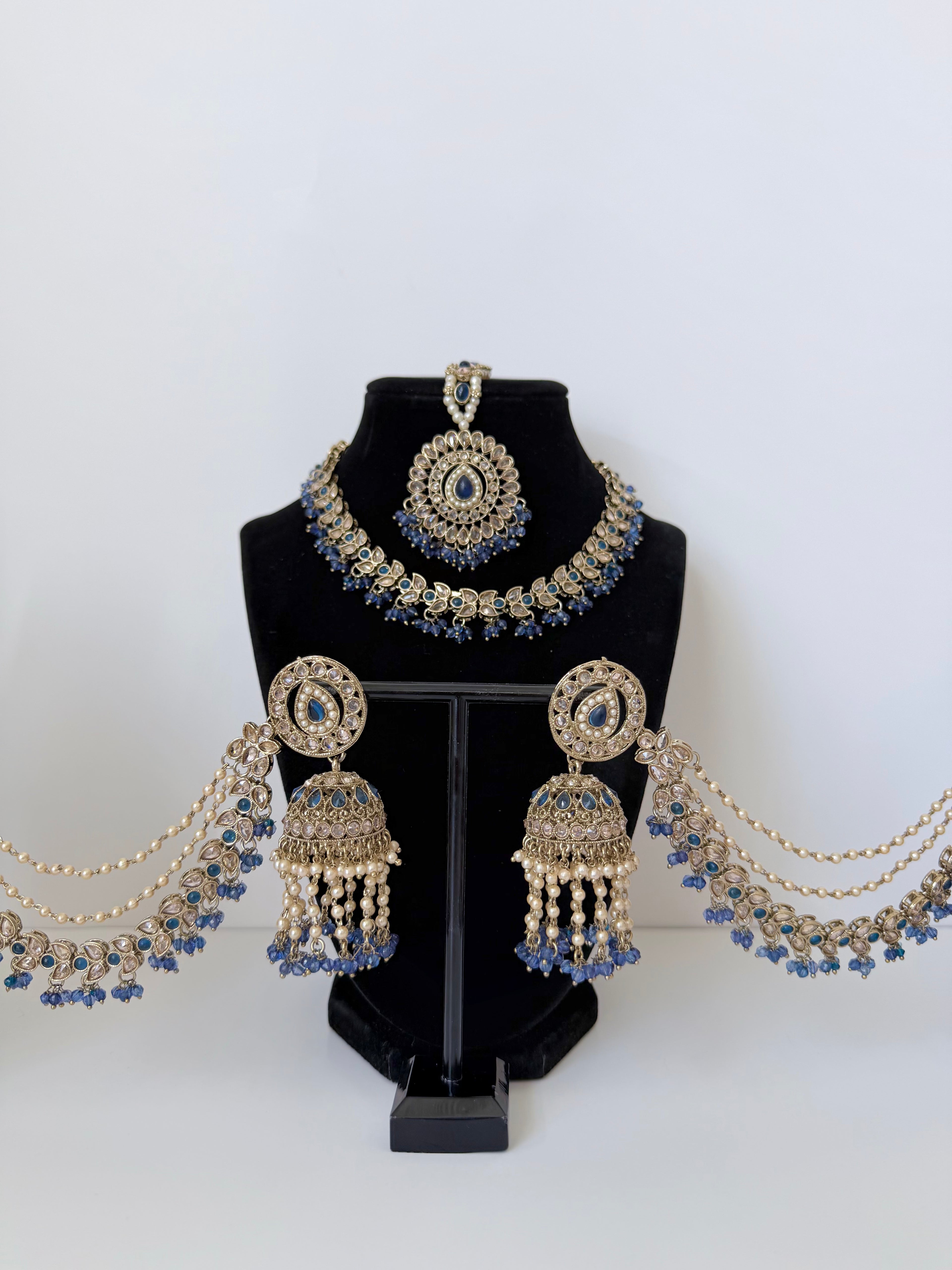 Bollywood Zohra Necklace set with Sahara Jhumka and Mangtika