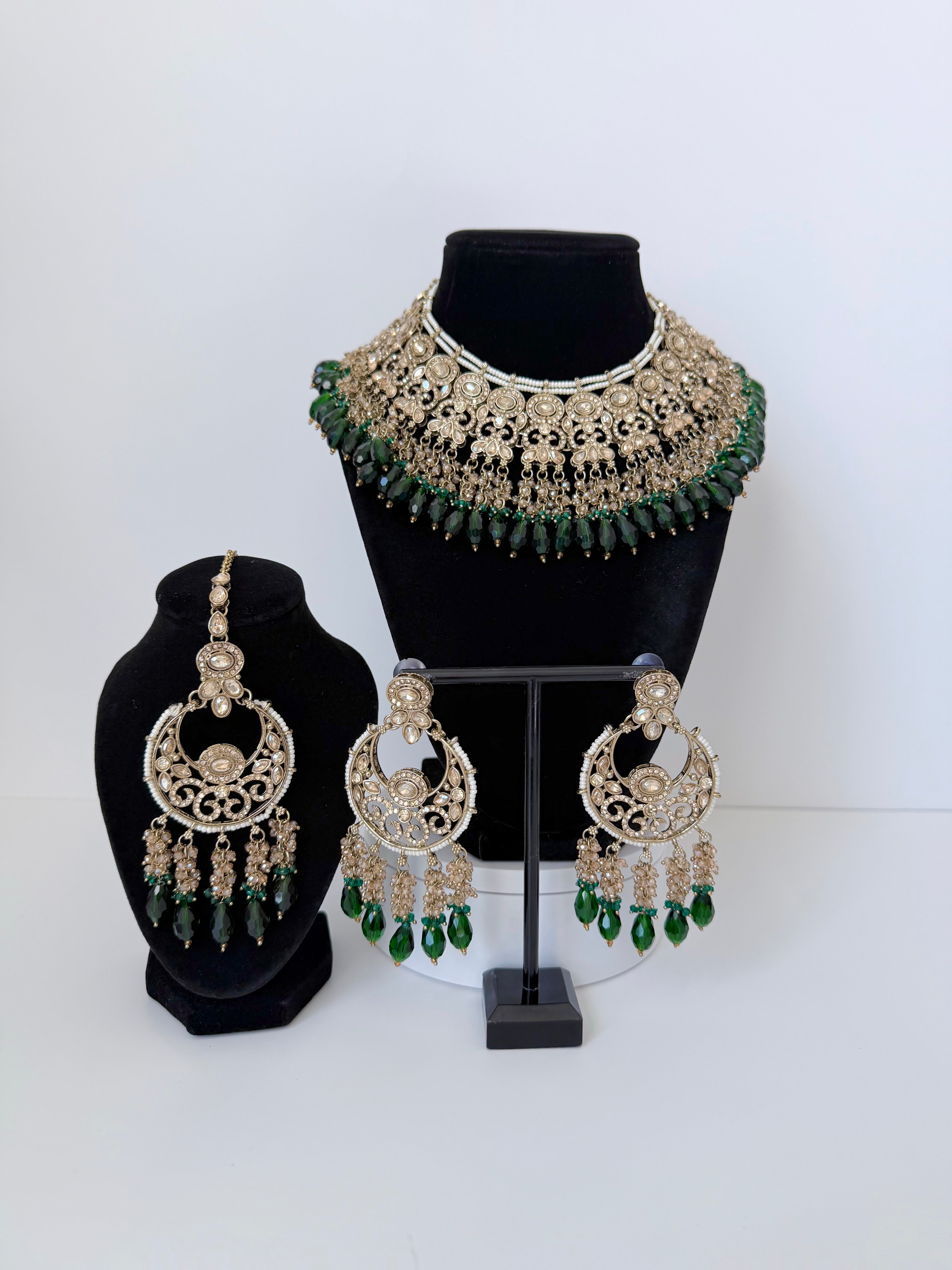 Bollywood Aabira Necklace Set with Chandbali Earrings and Mangtika