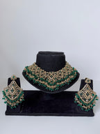 Bollywood Sairoon Polki and Stonework Necklace set with Earrings, Mangtika and Jhoomar