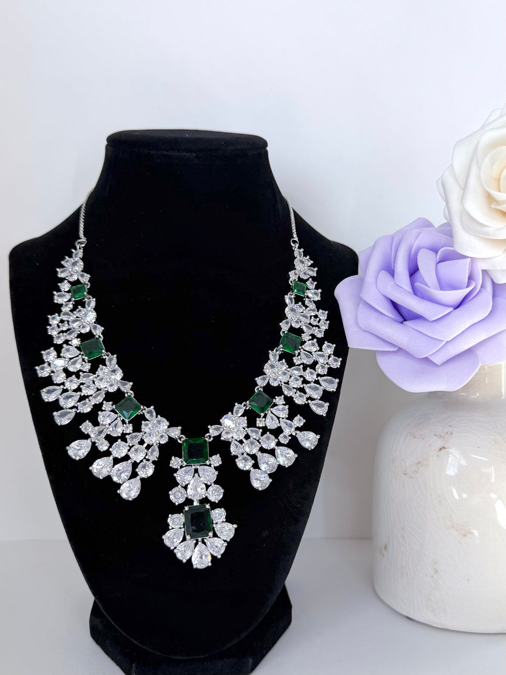 Royal Shahana Emerald American Diamond Set with Earrings and MangTika