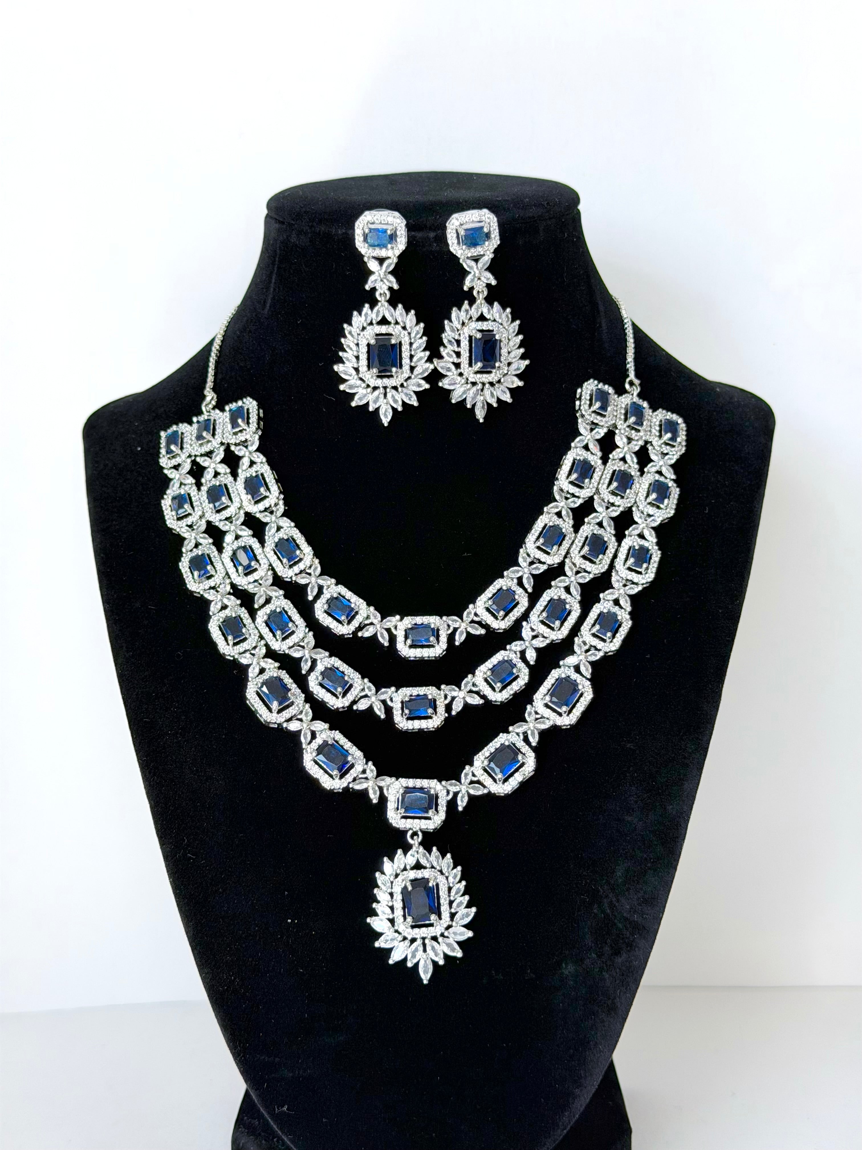 Elegant Aarohi Three Layer American Diamond Set with Earrings