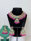 Bollywood Sahiba Kundan Necklace Set with Earrings and Mangtika