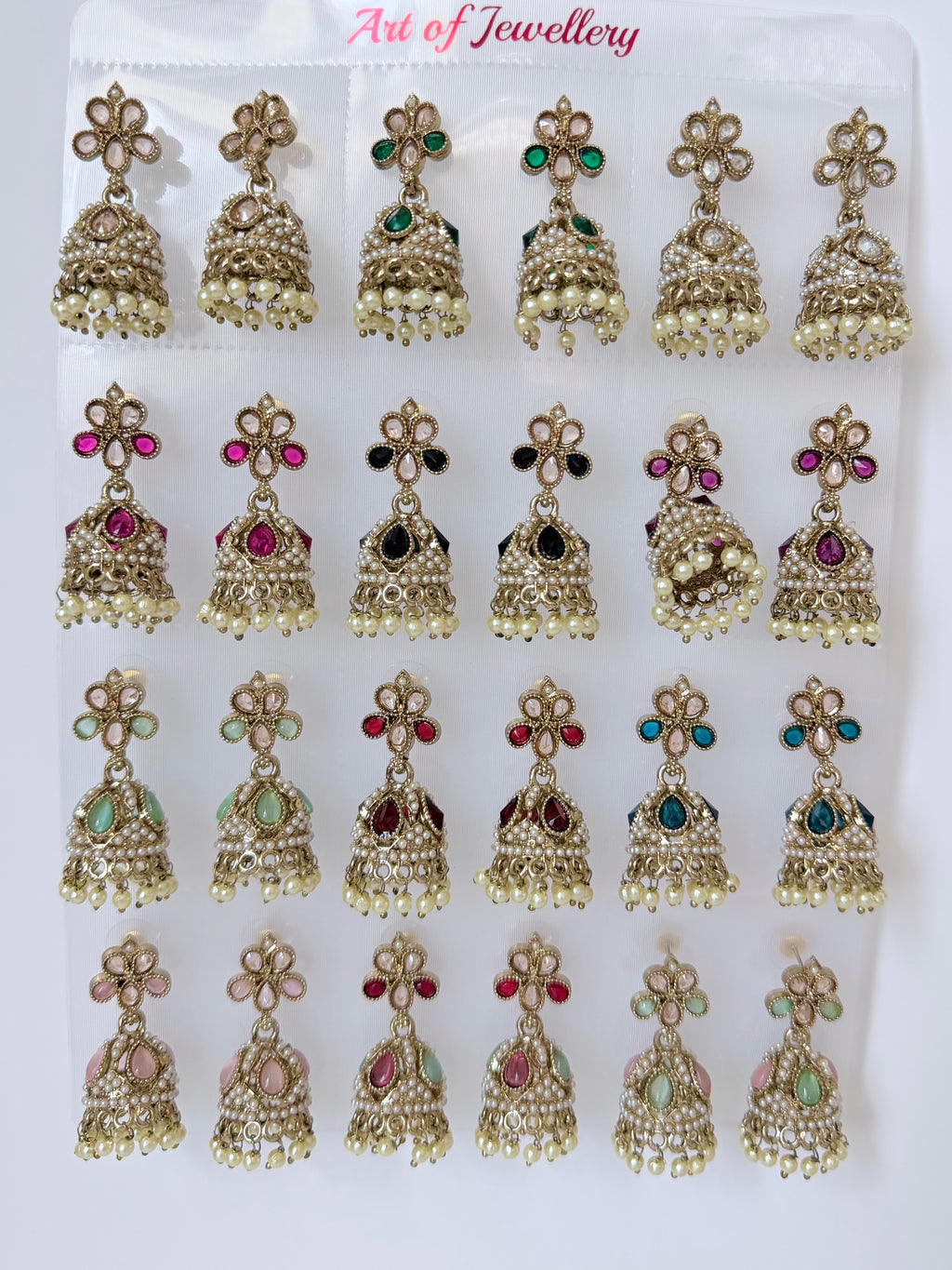 Polki Small Jhumka Pack - 12 Colors Traditional Indian Jewelry with Elegant Pearl Details