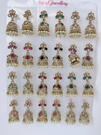 Polki Small Jhumka Pack - 12 Colors Traditional Indian Jewelry with Elegant Pearl Details