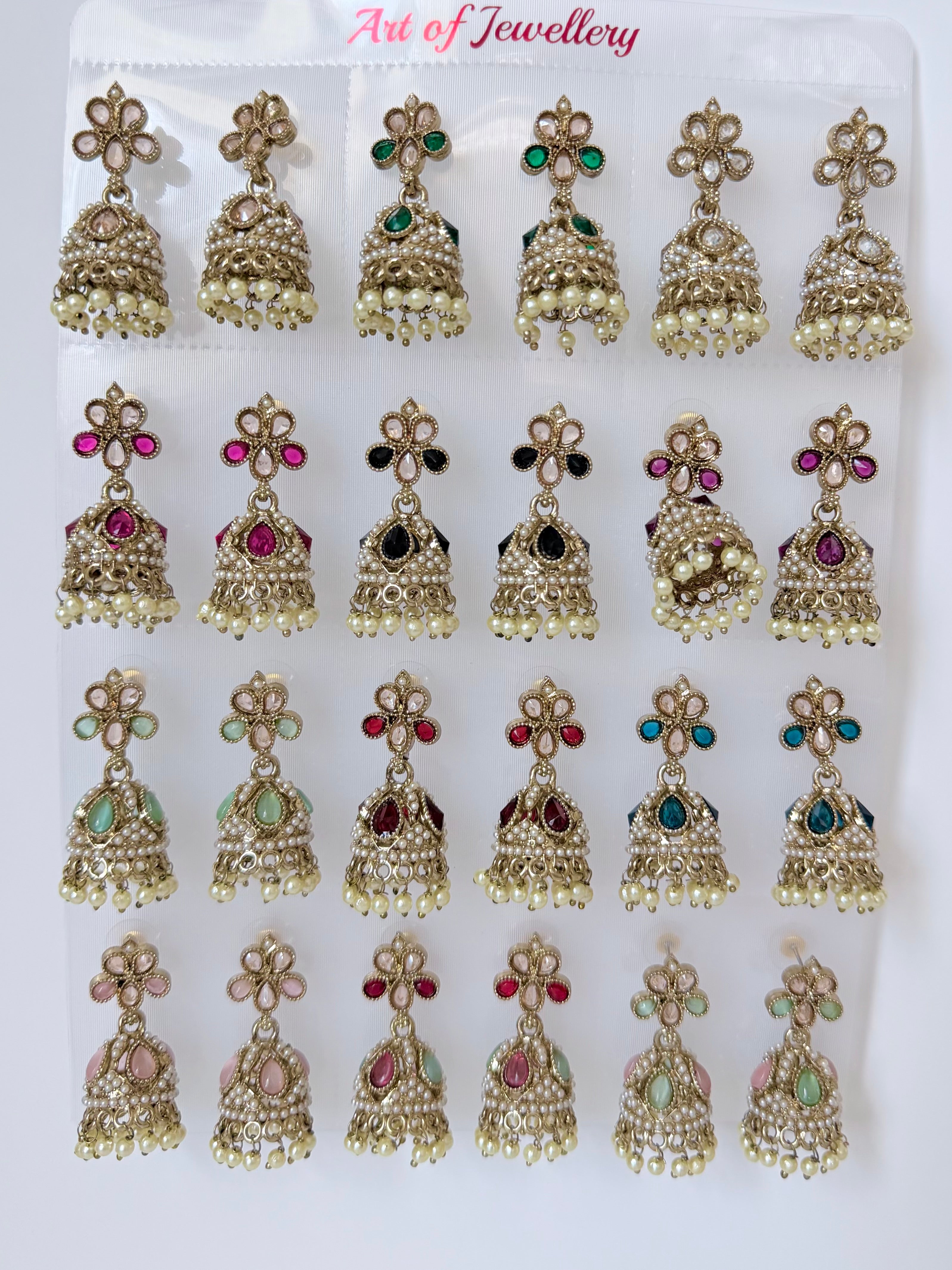 Polki Small Jhumka Pack - 12 Colors Traditional Indian Jewelry with Elegant Pearl Details
