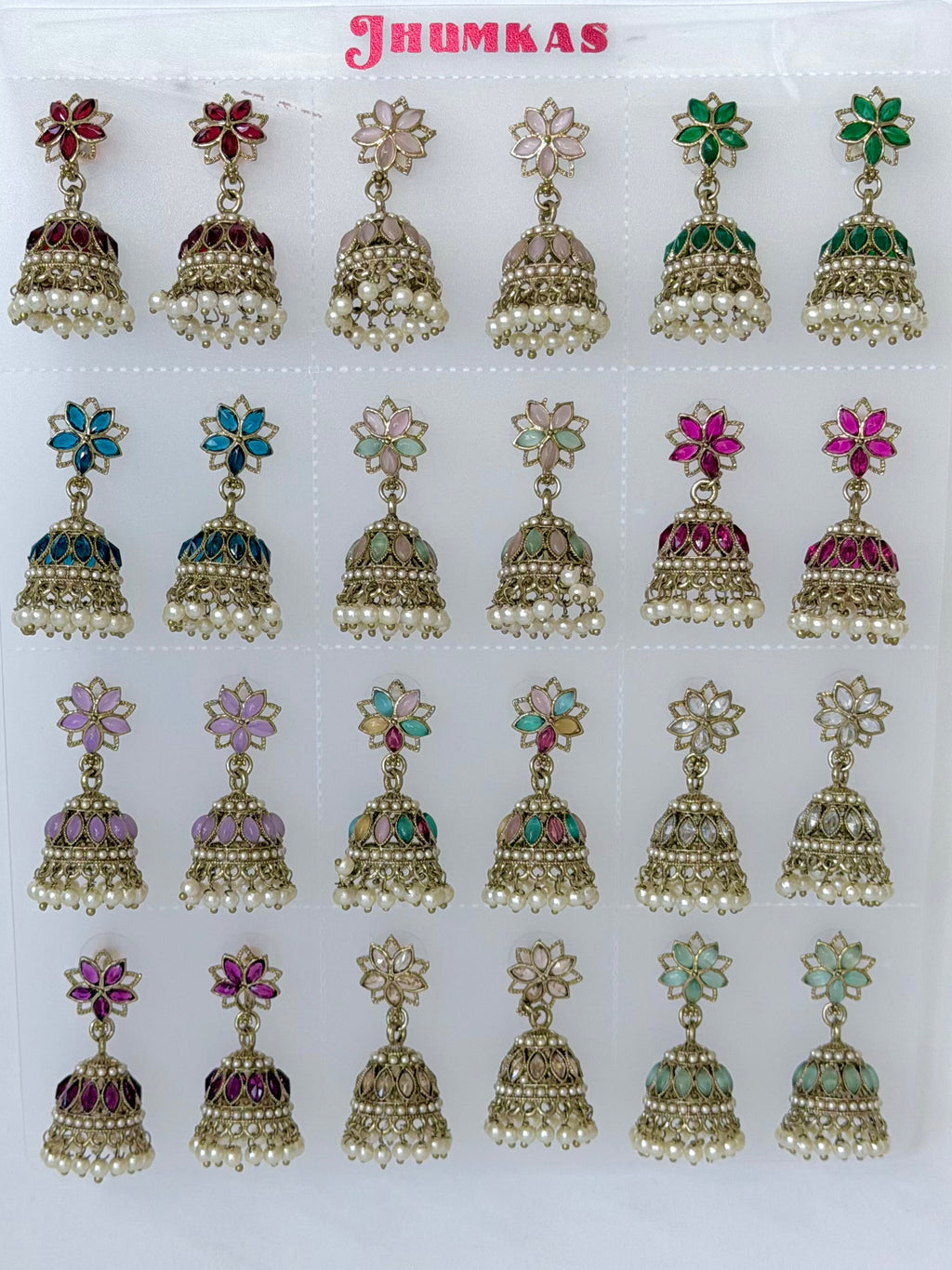 Polki Small Jhumka Pack - 12 Colors Traditional Indian Jewelry with Elegant Pearl Details