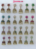 Polki Small Jhumka Pack - 12 Colors Traditional Indian Jewelry with Elegant Pearl Details