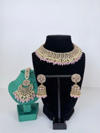 Bollywood Polki Pratha Necklace Set with Jhumka and Mangtika