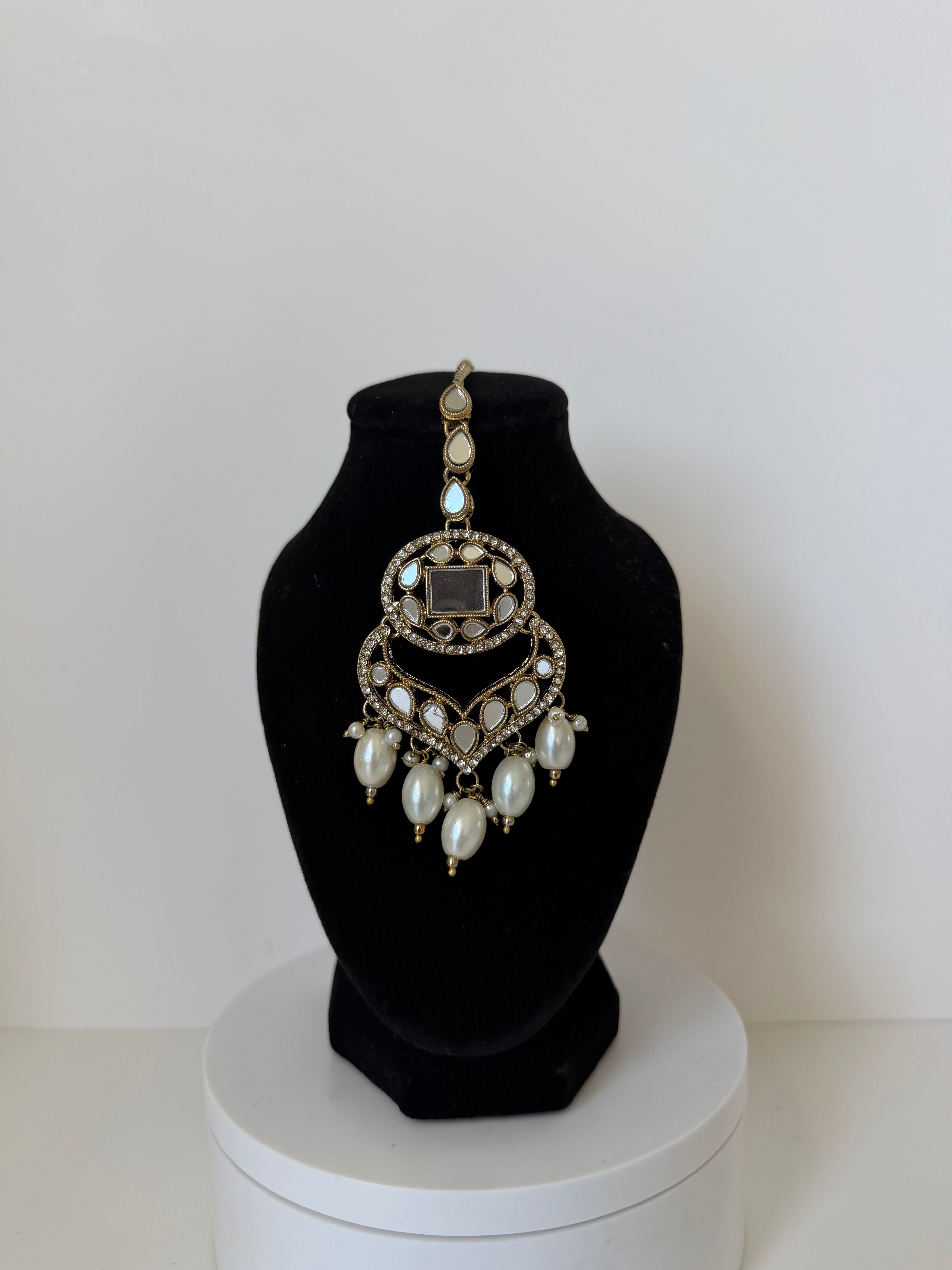 Bollywood Gunjan Mirror work Waterfall Necklace set with Earrings and MangTika