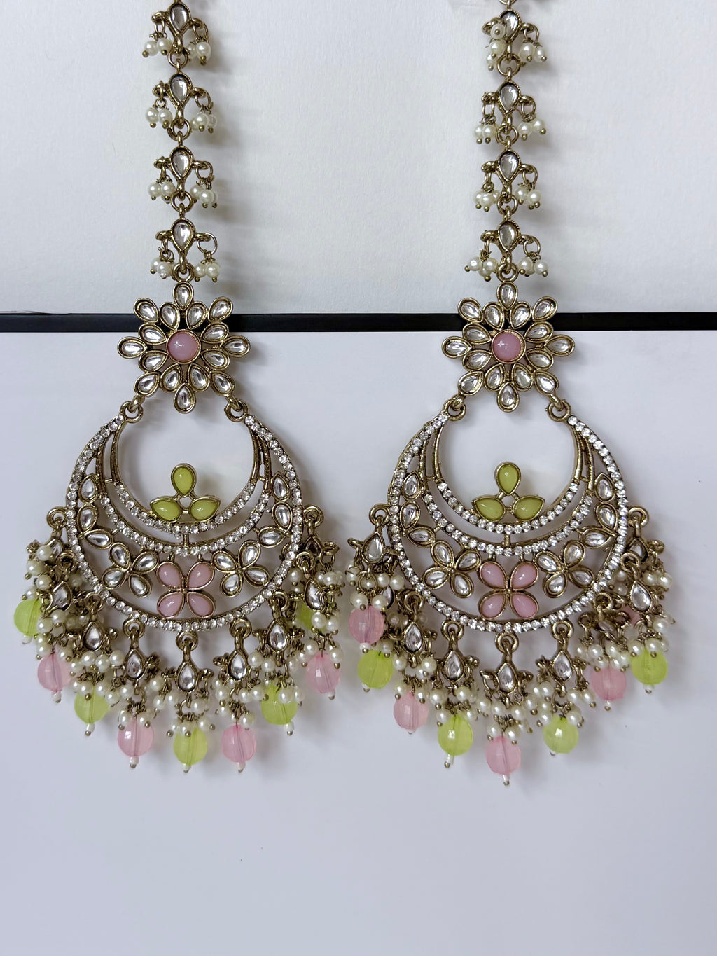 Bollywood Aarika Kundan Chandbali Earrings with Earchain