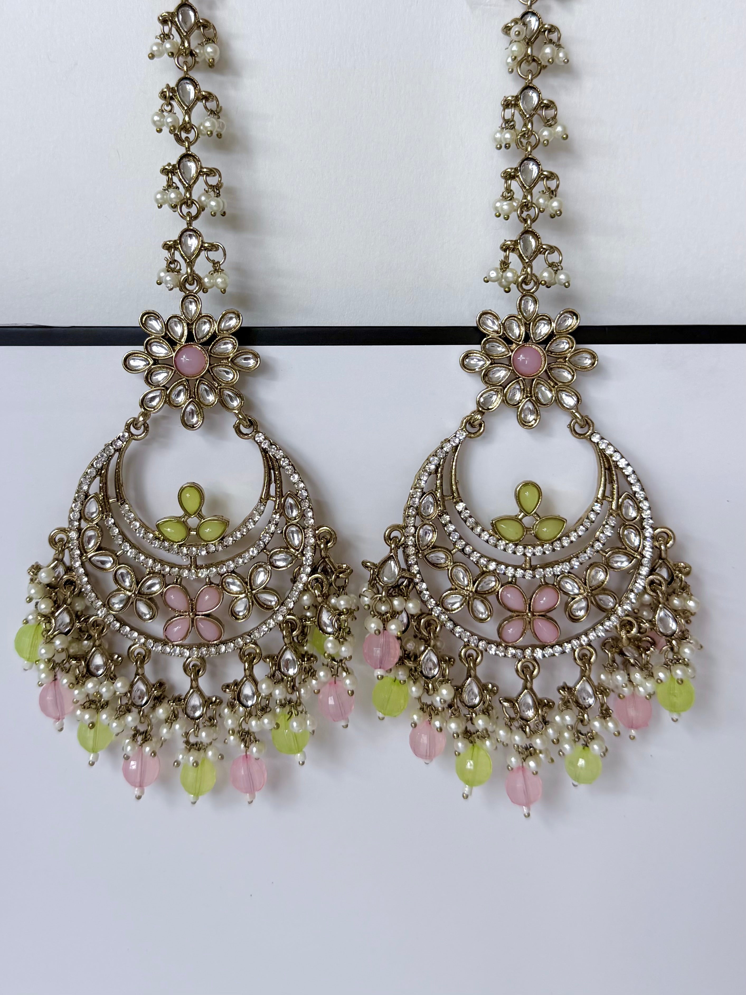 Bollywood Aarika Kundan Chandbali Earrings with Earchain