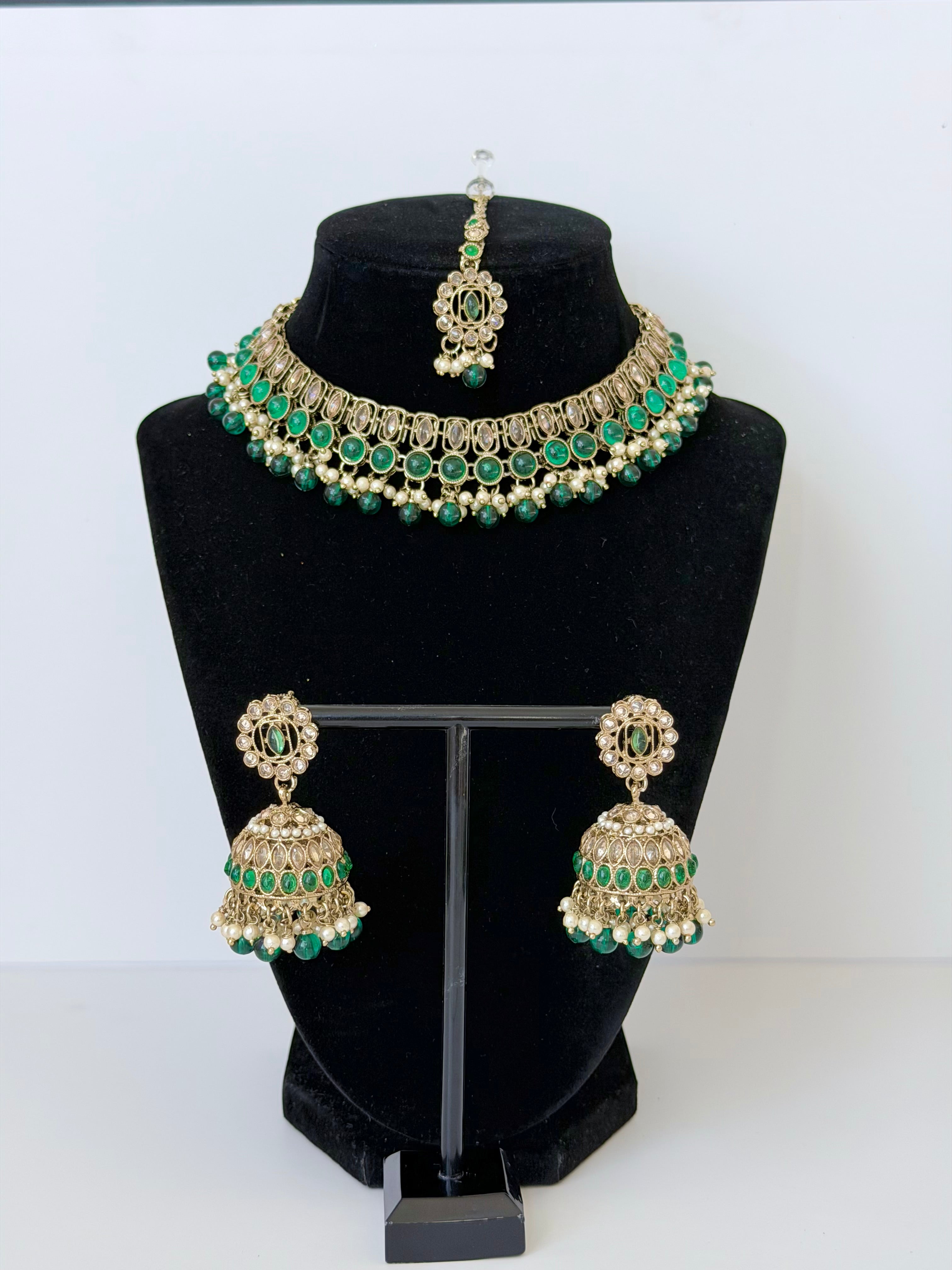 Bollywood Polki Hara Necklace/Choker Set with Jhumka and Mangtika