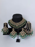 Bollywood Sairoon Polki and Stonework Necklace set with Earrings, Mangtika and Jhoomar