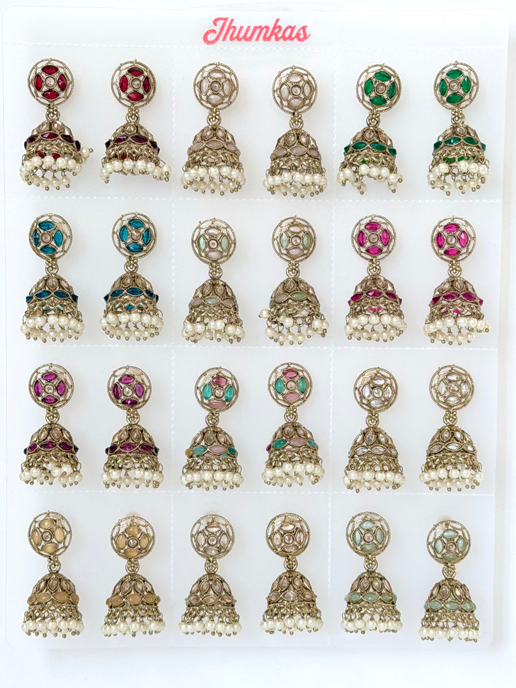 Polki Small Jhumka Pack - 12 Colors Traditional Indian Jewelry with Elegant Pearl Details