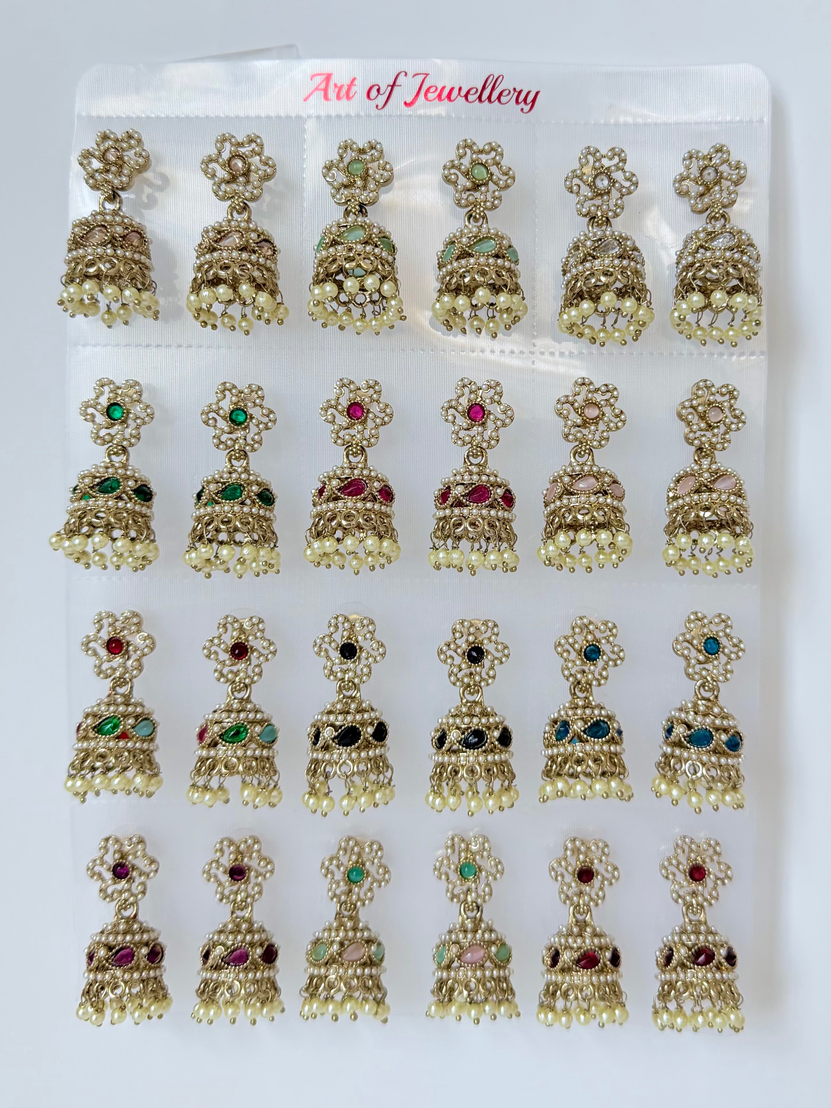 Polki Small Jhumka Pack - 12 Colors Traditional Indian Jewelry with Elegant Pearl Details