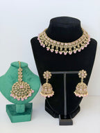 Bollywood Lightweight Polki Juhi Necklace Set with Jhumka and Mangtika