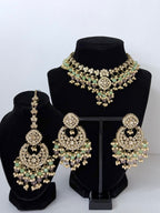 Bollywood Ziana Stonwork Necklace Set with Earrings and Tikka
