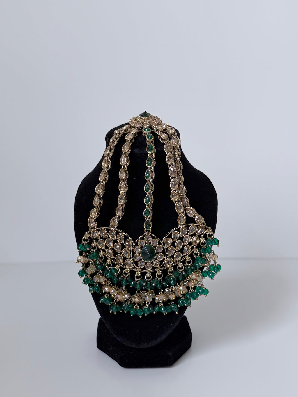 Bollywood Sairoon Polki and Stonework Necklace set with Earrings, Mangtika and Jhoomar