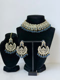 Bollywood Neel Stonework Necklace Set with Earrings and Mangtika(Mehendi Base)