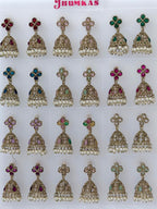 Polki Small Jhumka Pack - 12 Colors Traditional Indian Jewelry with Elegant Pearl Details