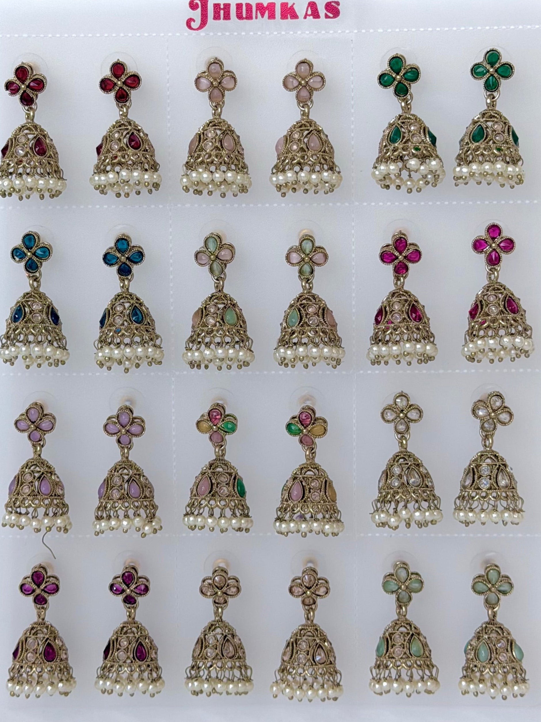 Polki Small Jhumka Pack - 12 Colors Traditional Indian Jewelry with Elegant Pearl Details
