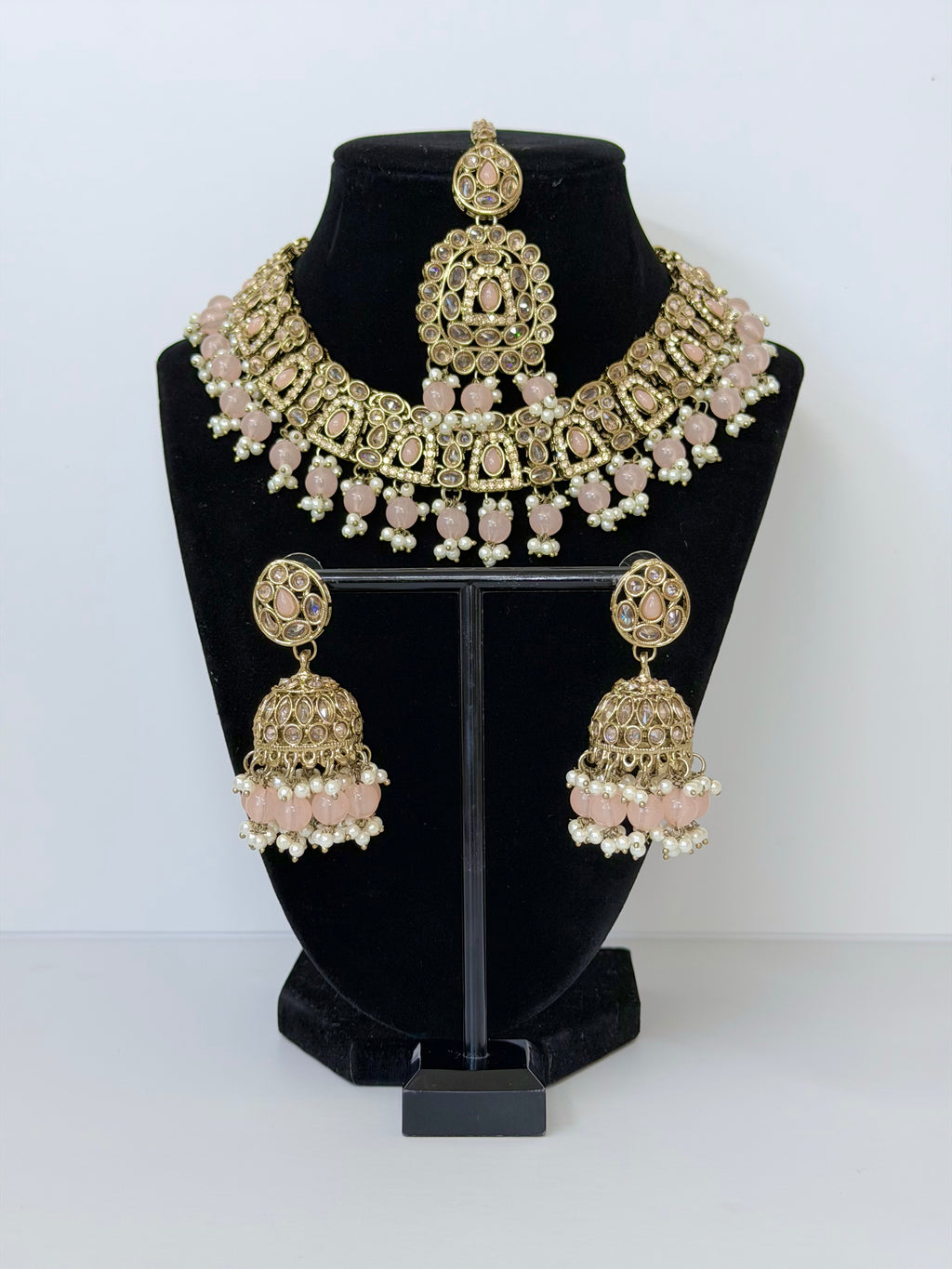 Bollywood Polki Esha Necklace Set with Jhumka and Tikka