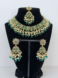 Bollywood Polki Ruhi Necklace Set with Earrings and Tikka