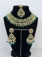 Bollywood Polki Ruhi Necklace Set with Earrings and Tikka