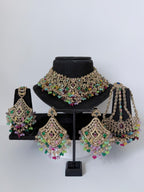 Bollywood Sairoon Polki and Stonework Necklace set with Earrings, Mangtika and Jhoomar