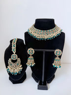 Bollywood Polki Pratha Necklace Set with Jhumka and Mangtika