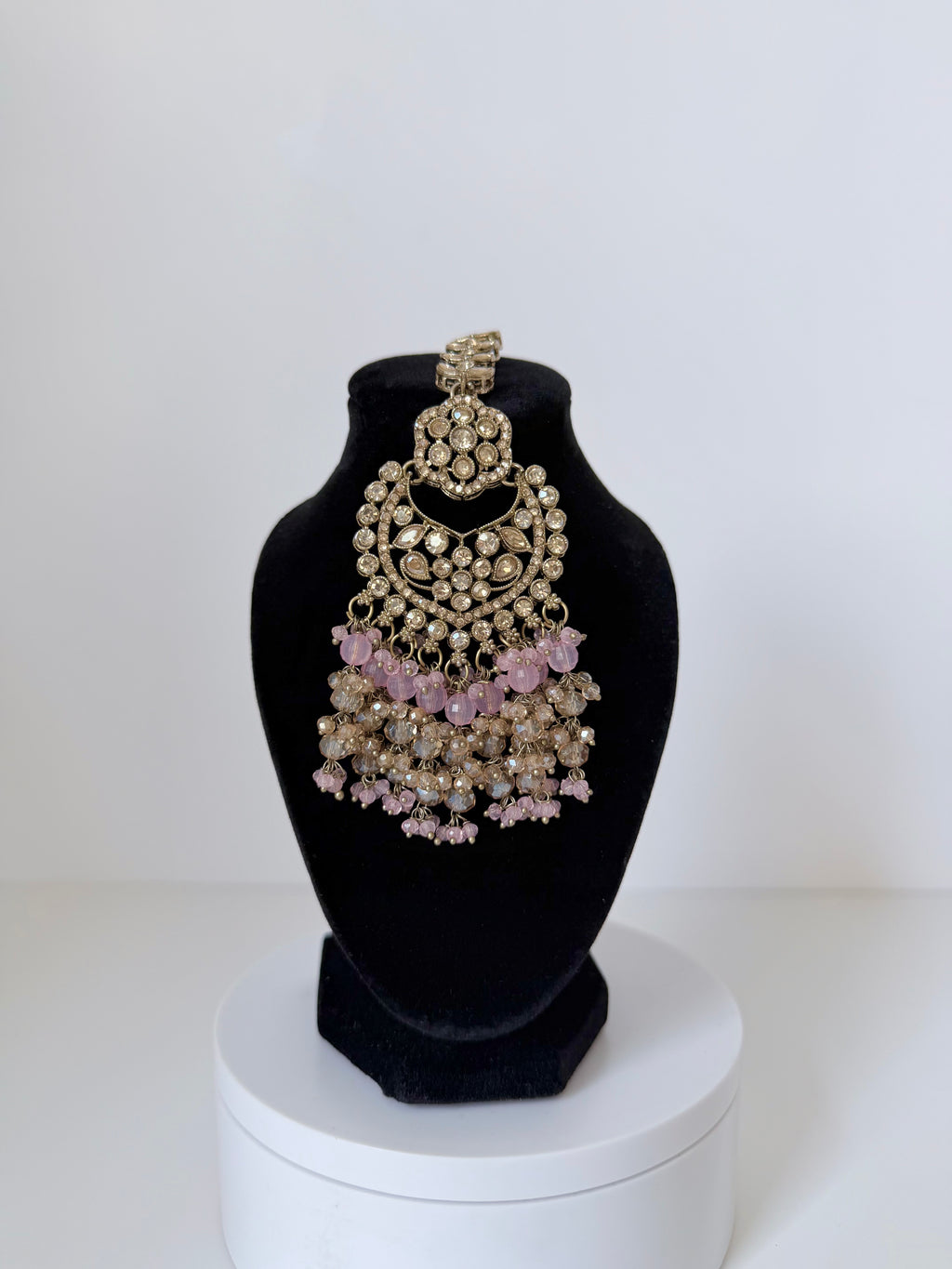 Bollywood Delina Stonework Necklace set with Jhumka and Mangtika