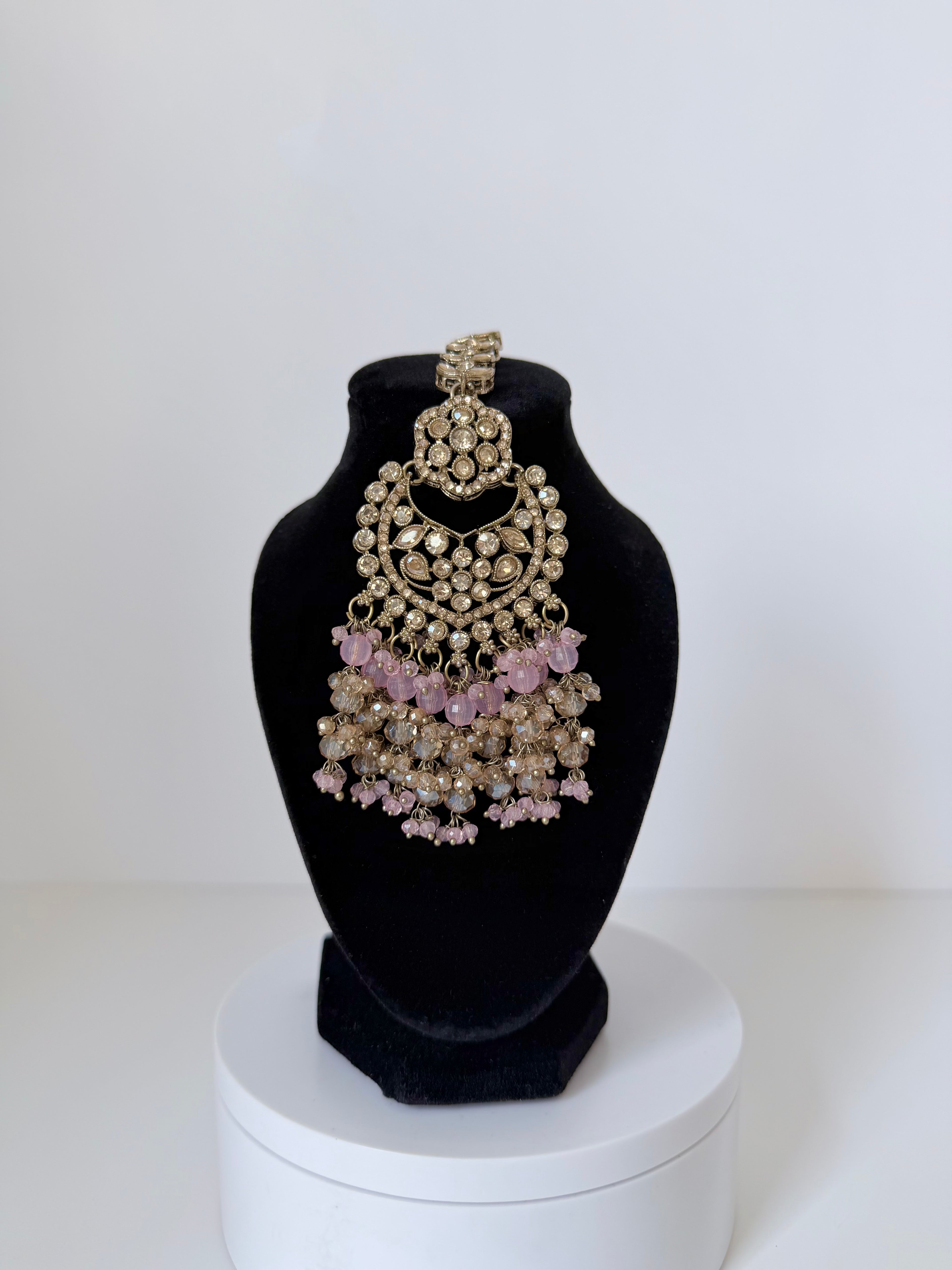 Bollywood Delina Stonework Necklace set with Jhumka and Mangtika
