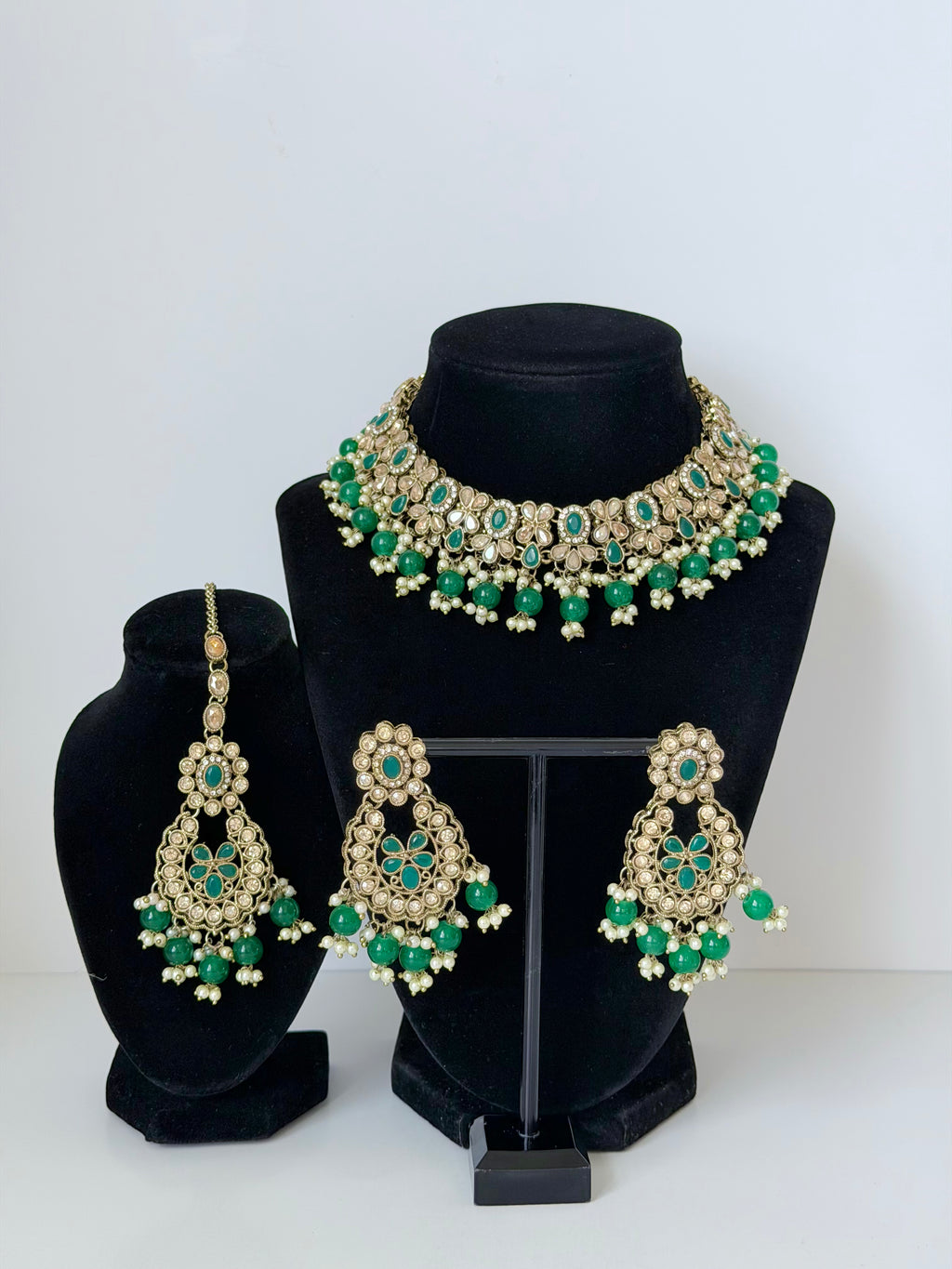 Bollywood Humaira Stonework Necklace Set with Earrings and Mangtika