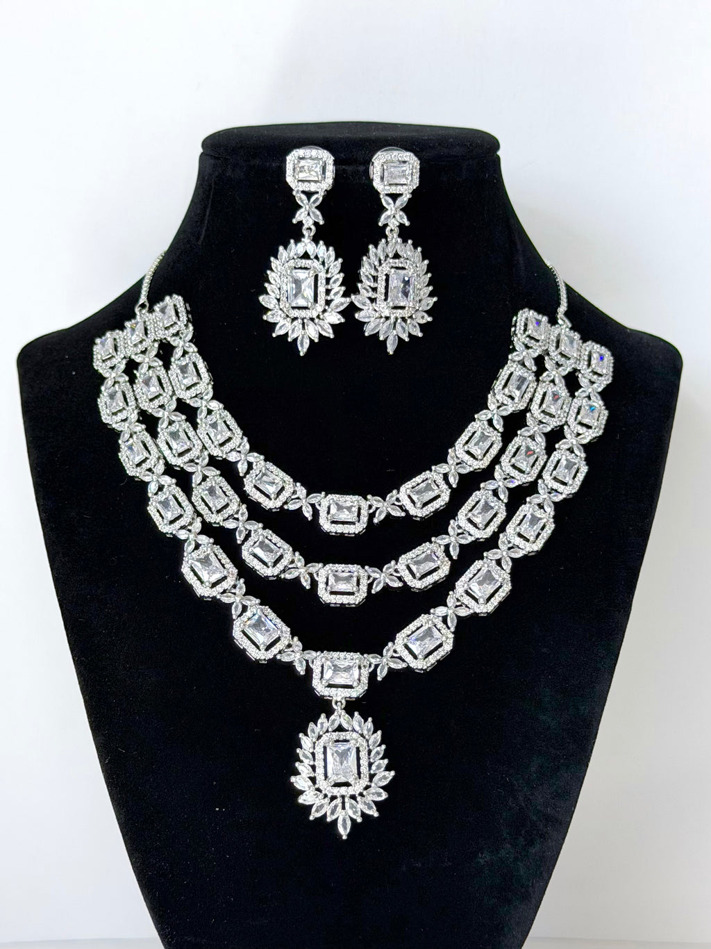 Elegant Aarohi Three Layer American Diamond Set with Earrings