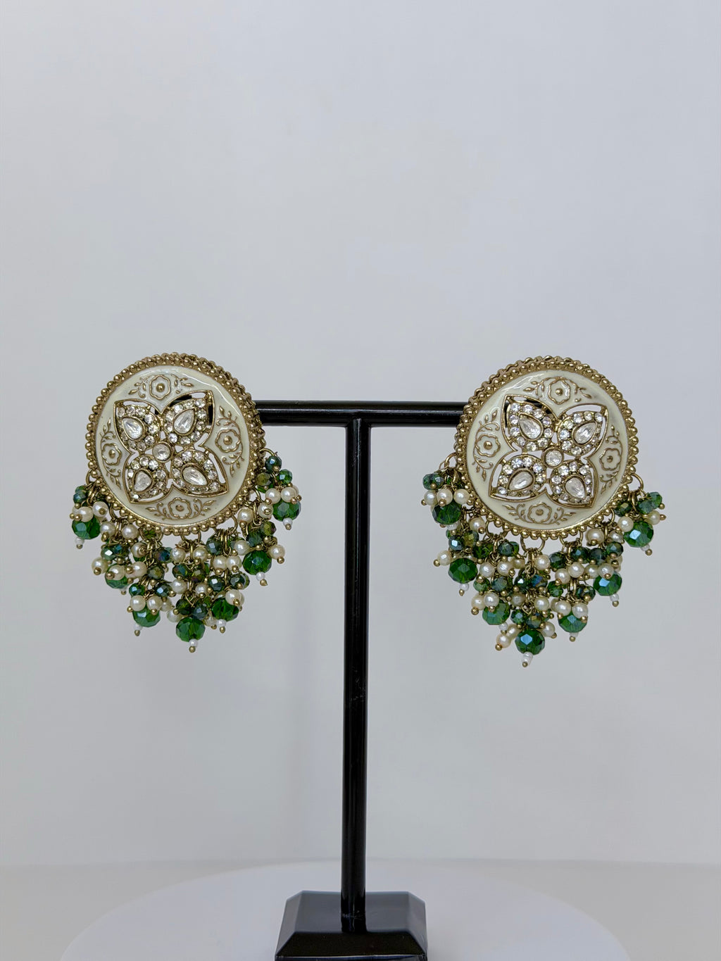 Meenakari Stud Earrings with Pearl & Bead Drops | Traditional Indian Statement Jewelry
