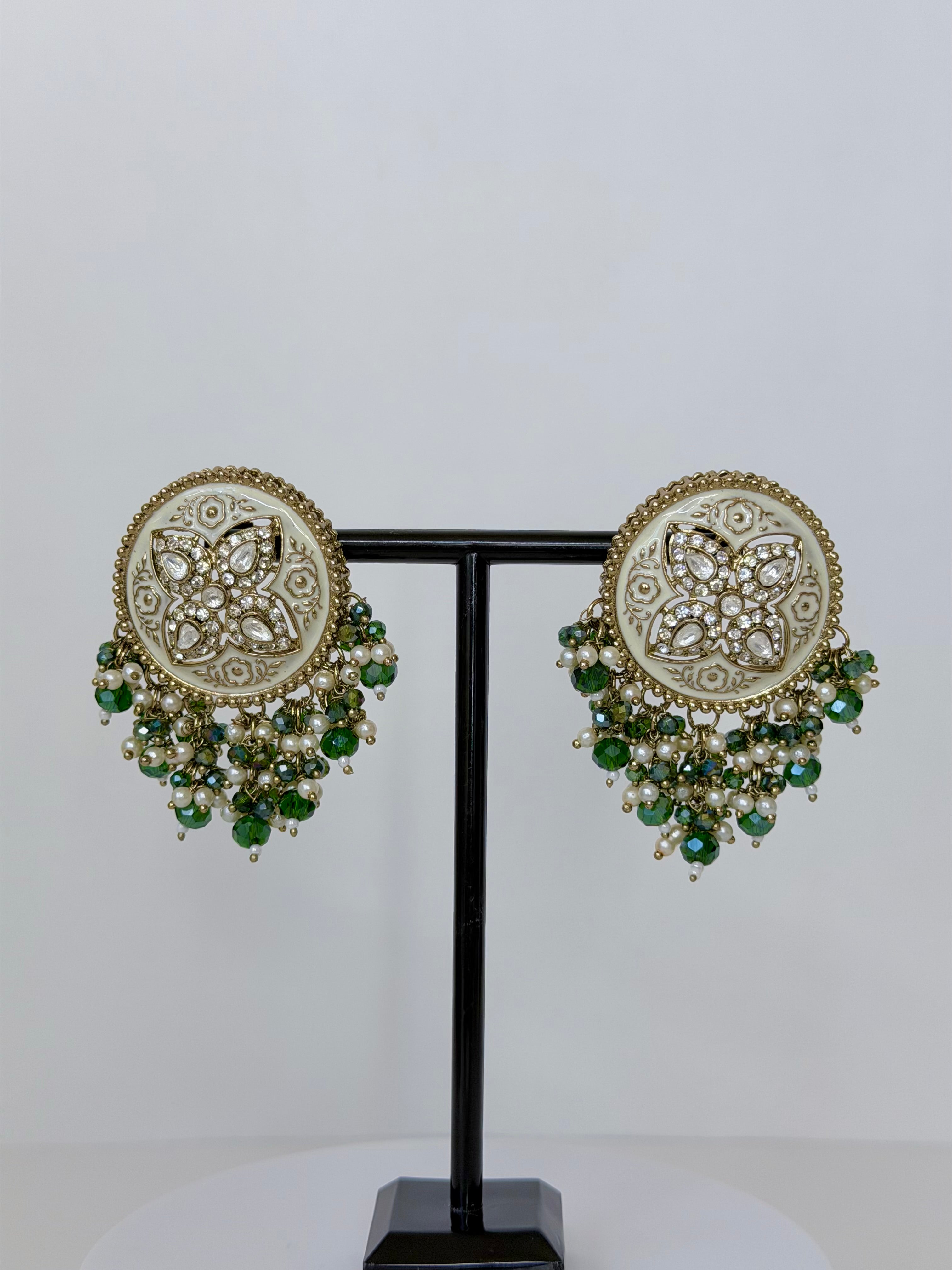 Meenakari Stud Earrings with Pearl & Bead Drops | Traditional Indian Statement Jewelry