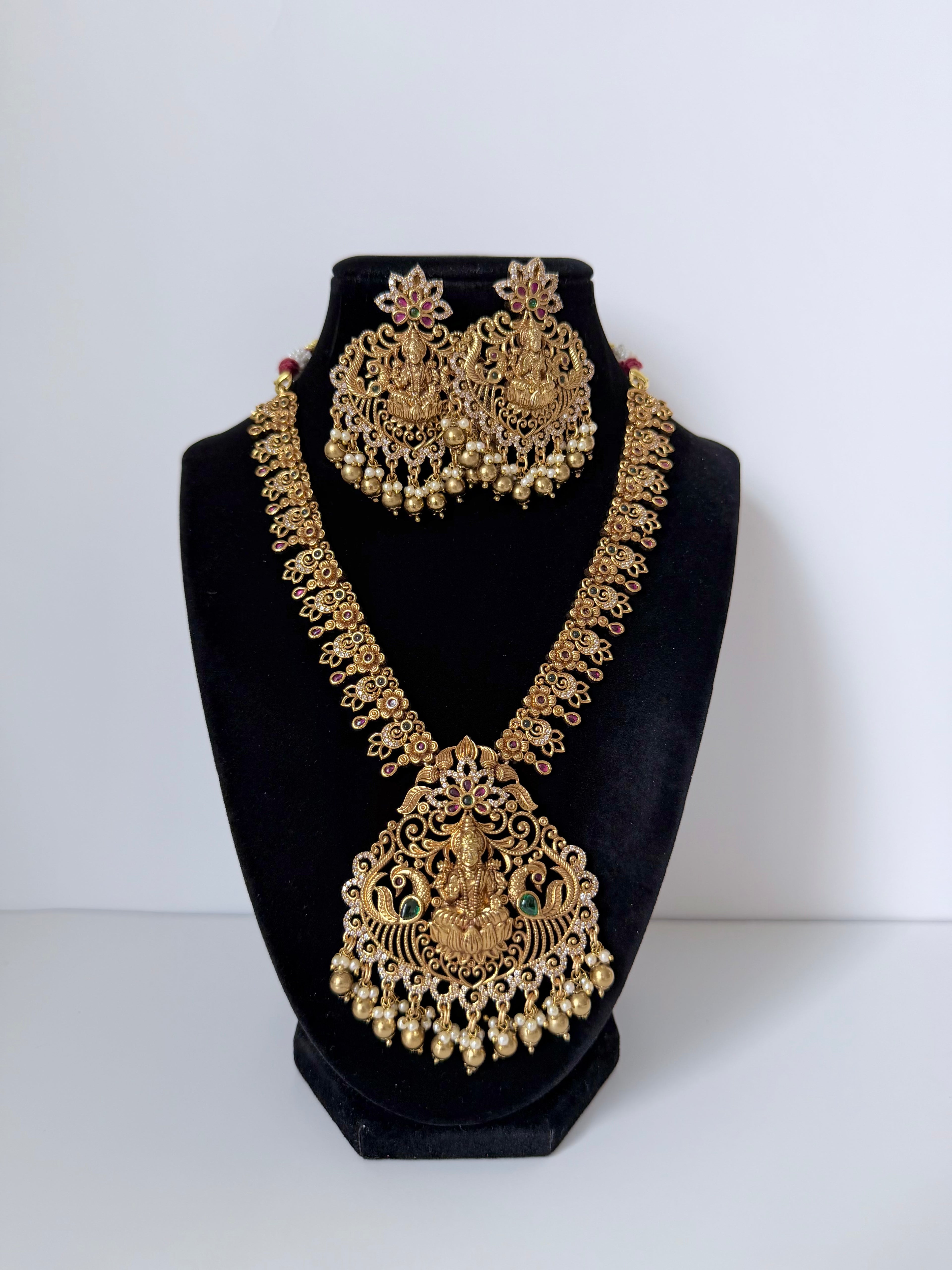 Devika Traditional Temple Mala Set with Earrings