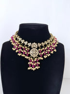 Bollywood Ziana Stonwork Necklace Set with Earrings and Tikka