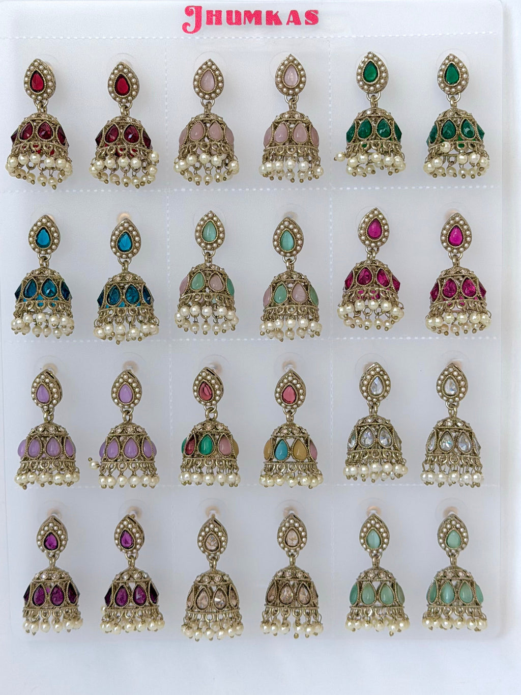 Polki Small Jhumka Pack - 12 Colors Traditional Indian Jewelry with Elegant Pearl Details