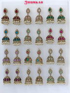 Polki Small Jhumka Pack - 12 Colors Traditional Indian Jewelry with Elegant Pearl Details