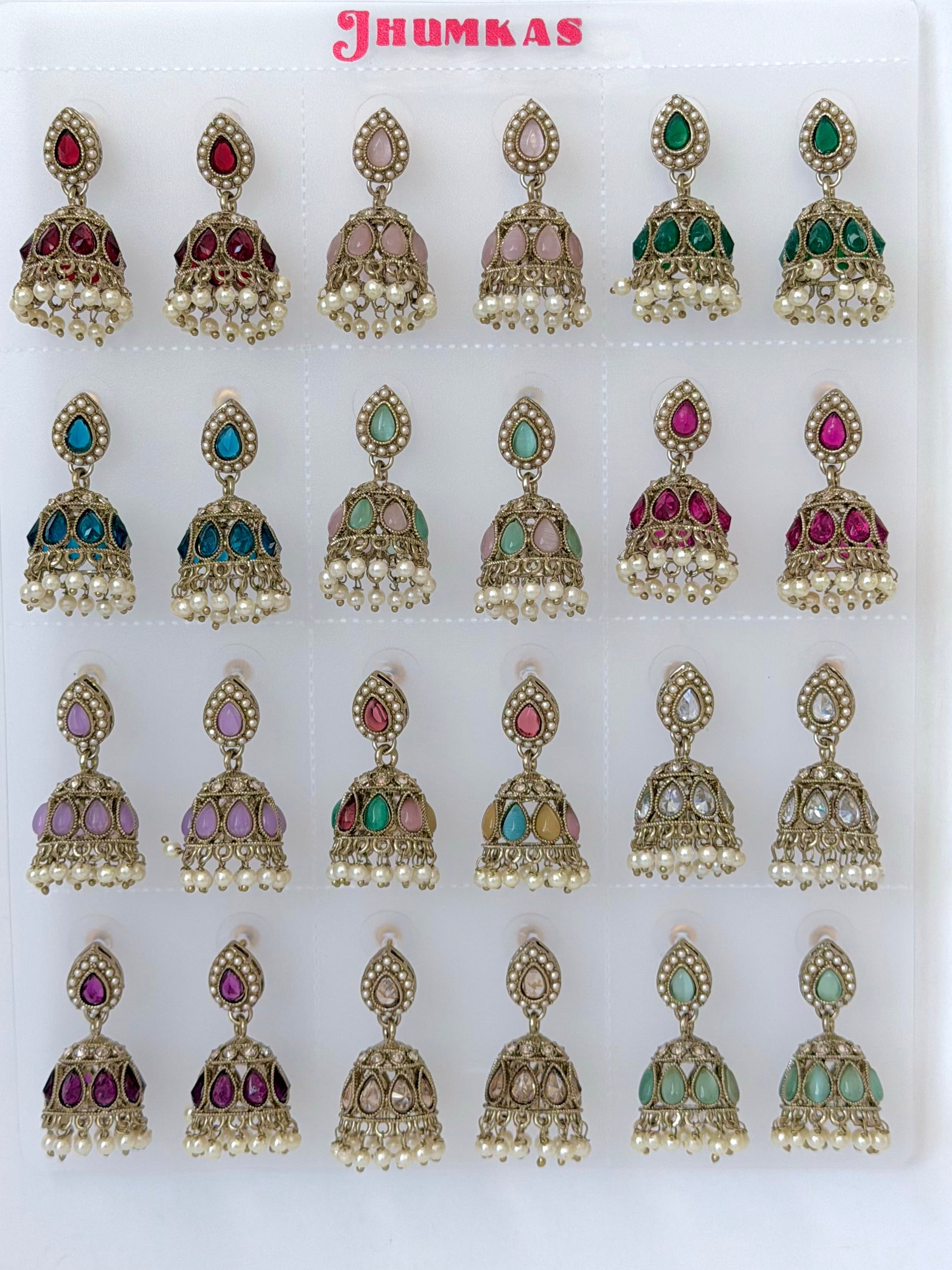 Polki Small Jhumka Pack - 12 Colors Traditional Indian Jewelry with Elegant Pearl Details