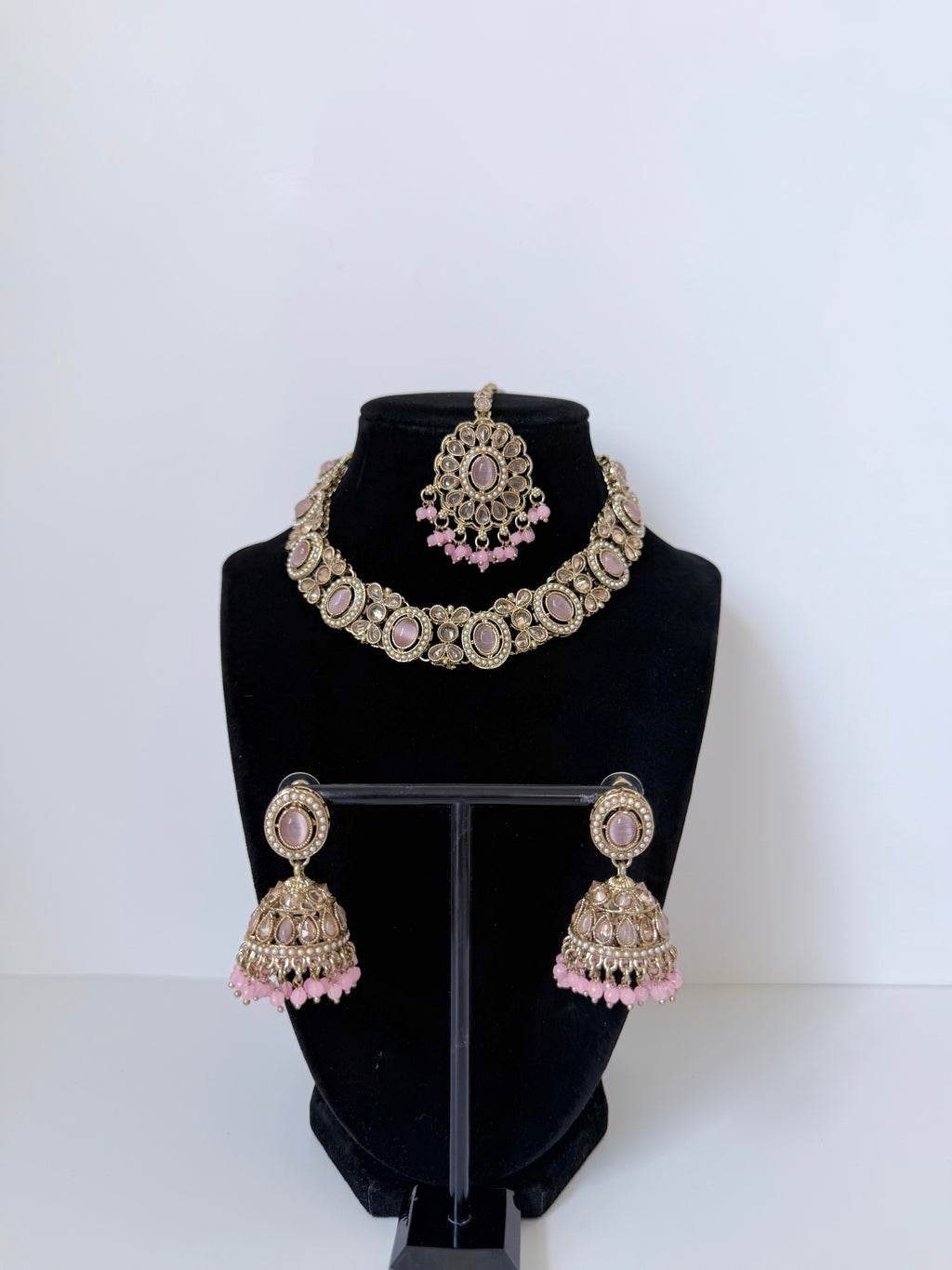Bollywood Single Line Heer Necklace Set with Jhumka and Tikka