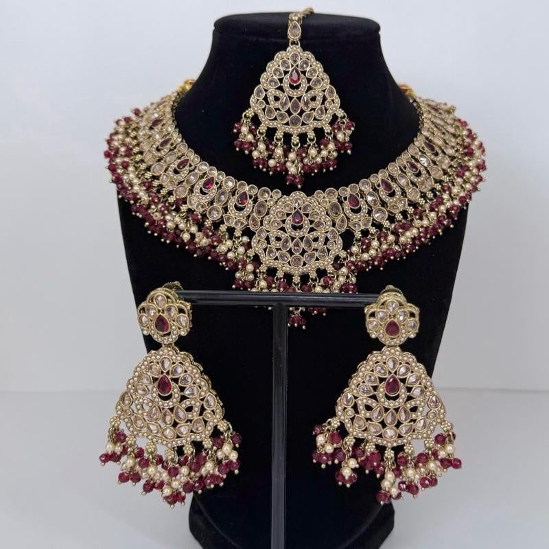Bollywood Polki Deepika Necklace Set with Earrings and Tikka