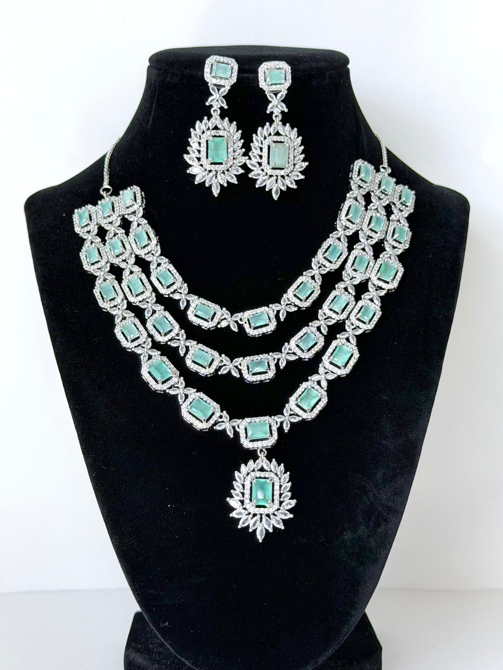 Elegant Aarohi Three Layer American Diamond Set with Earrings