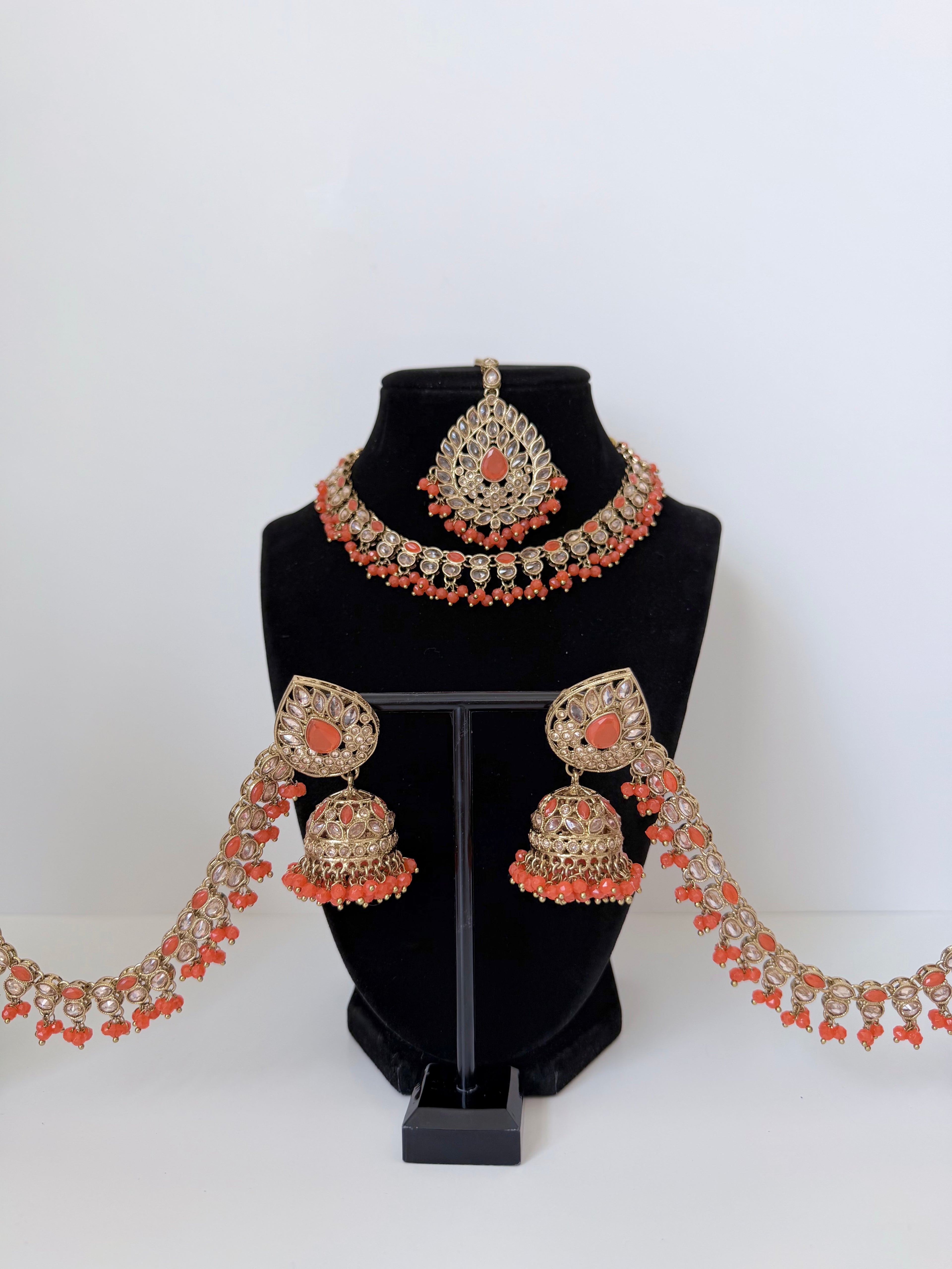 Bollywood Rooh Necklace set with Sahara Jhumka and Mangtika