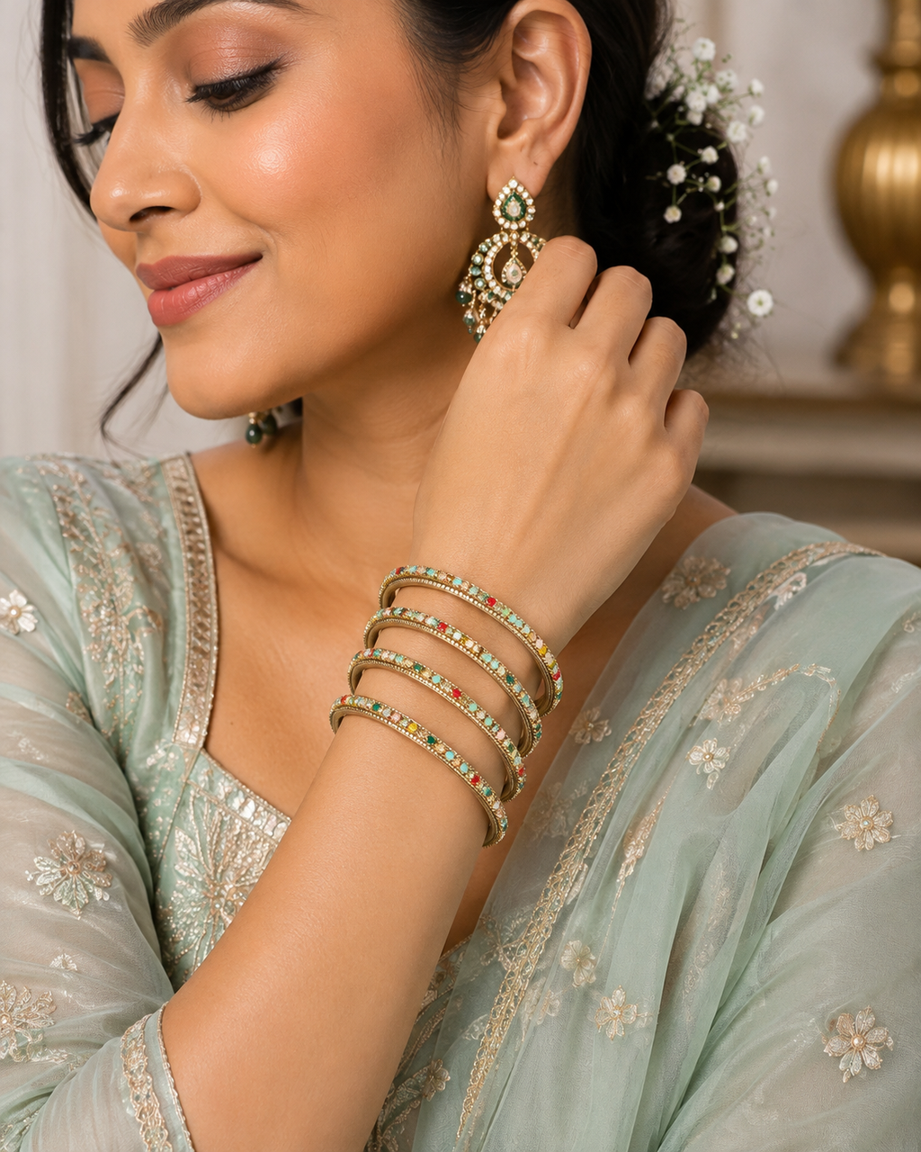 Rangrez Multicolor Gold-Tone Stone Bangles – 4 Piece Set