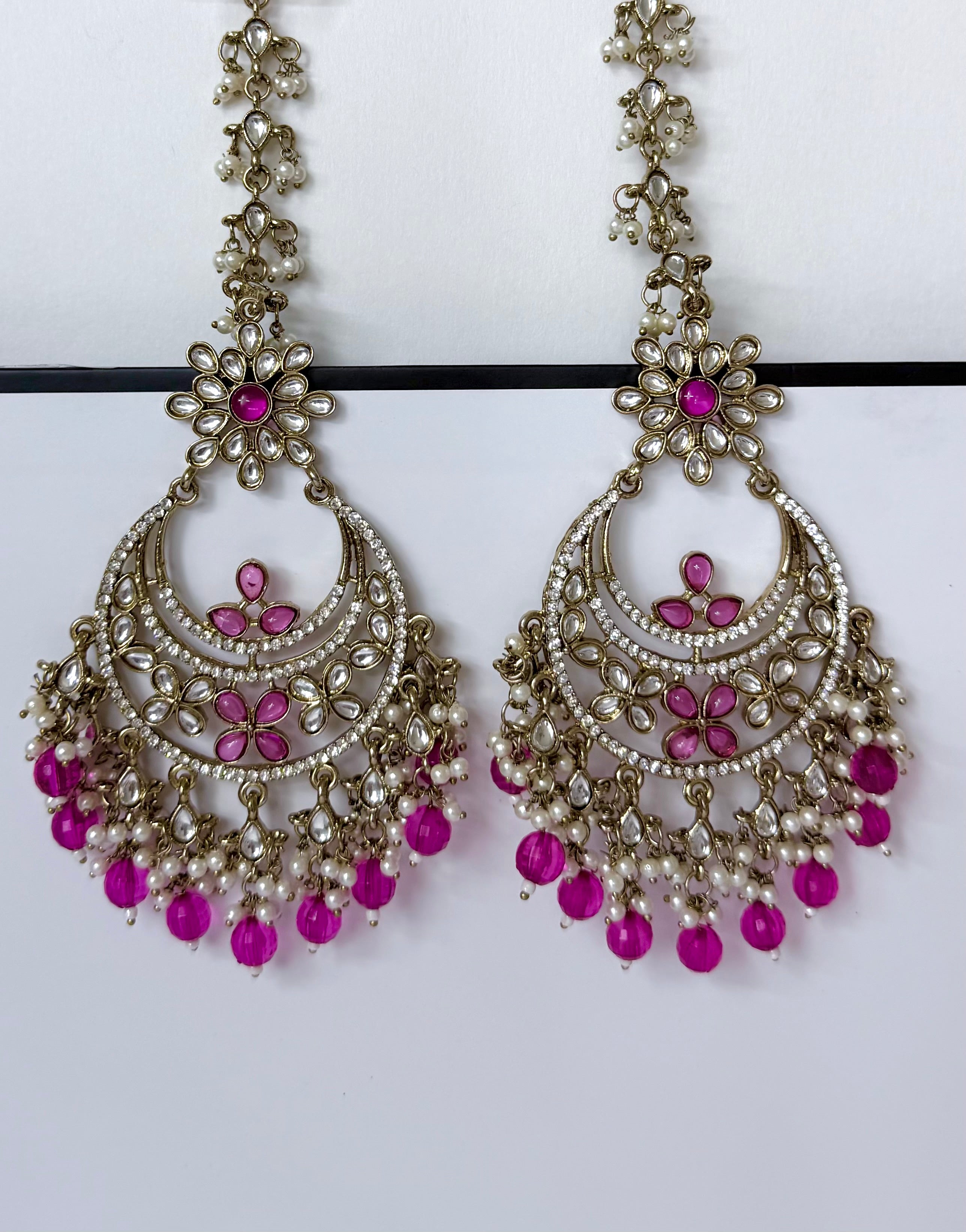 Bollywood Aarika Kundan Chandbali Earrings with Earchain